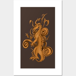 Ornate Golden Dragon Posters and Art